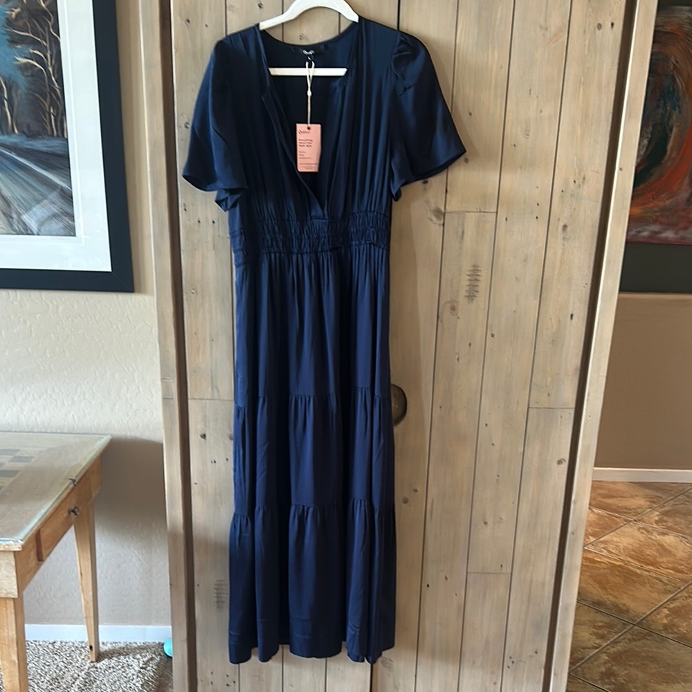 NWT Quince Large Navy Blue Silk Dress